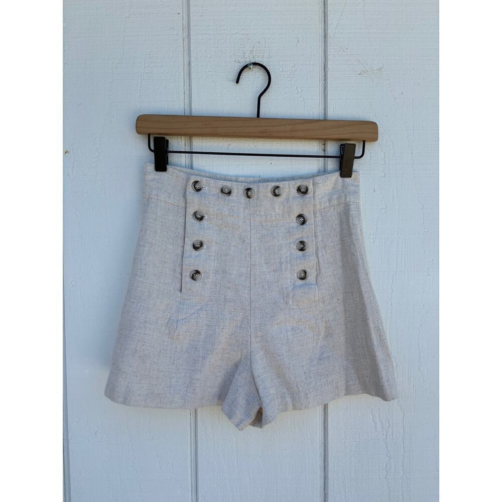 Joule Linen Shorts, Oat Colored, Sailor Button Front, High Waisted, Girls Sz 7‎